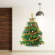 Christmas Tree with Hanging Ball Shape Self-Adhesive Wall Sticker Xmas Decor - Festive Holiday Wall Art